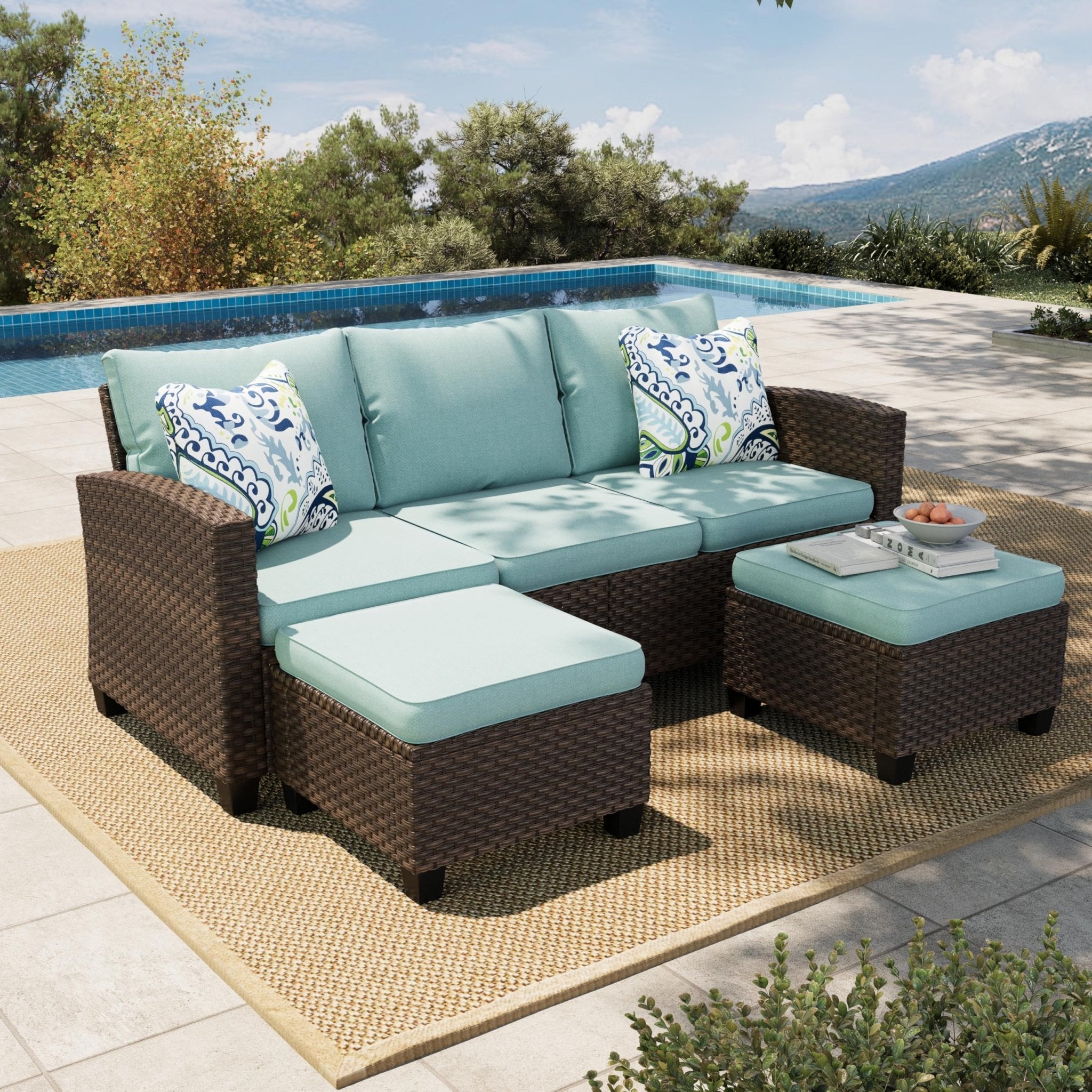 HERA'S HOUSE Patio Furniture Set with 56" Fire Pit Table, Outdoor Patio Conversation Sets, 6 Pieces 7 Seats Wicker Outside Sectional Sofa Set for Lawn Backyard Deck - The Cozy Corner