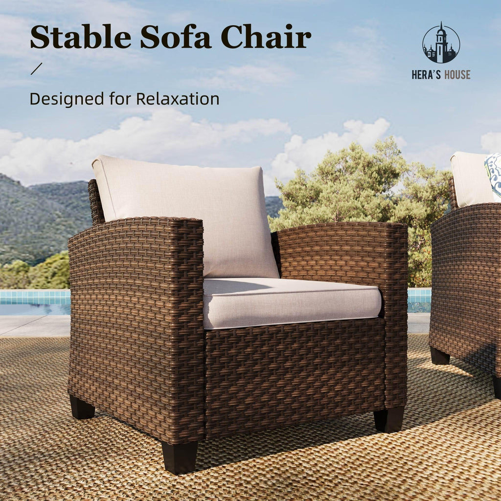 HERA'S HOUSE Patio Furniture Set with 56" Fire Pit Table, Outdoor Patio Conversation Sets, 6 Pieces 7 Seats Wicker Outside Sectional Sofa Set for Lawn Backyard Deck - The Cozy Corner