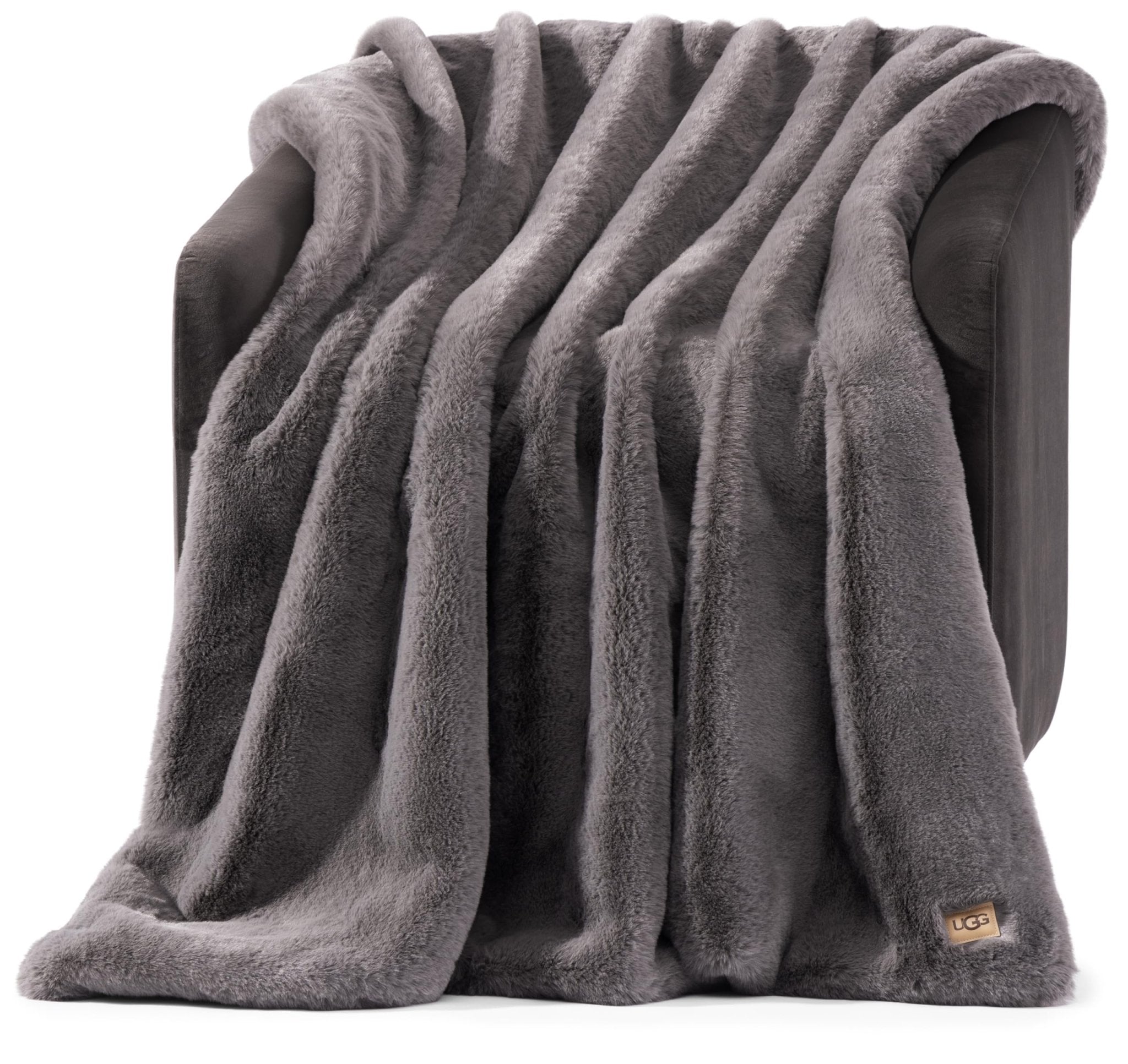 UGG Euphoria Faux Fur Throw Blanket, Oversized Soft Throw for Couch or Bed, Luxury Room Decor, Giftable Fuzzy Blankets, Machine Washable, 50 - inch x 70 - inch, Chambray Blue Grey - The Cozy Corner