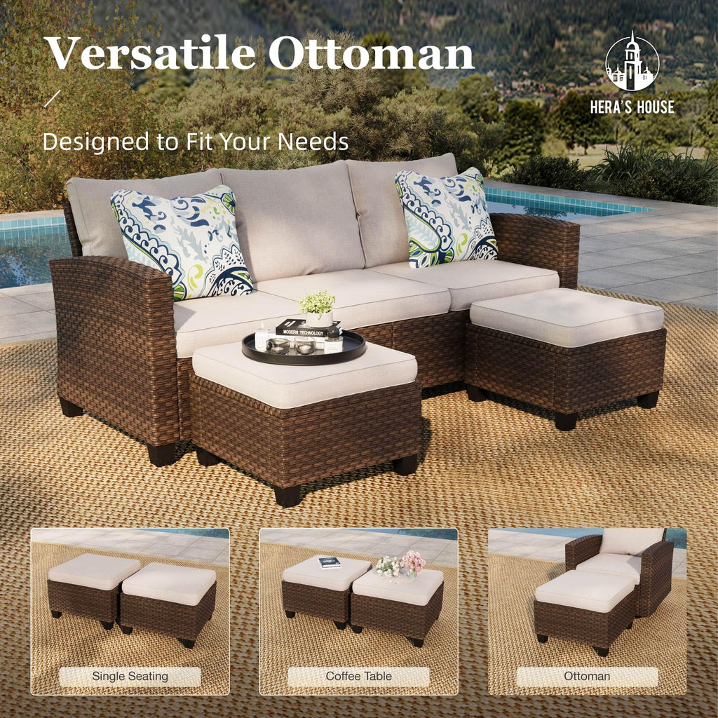HERA'S HOUSE Patio Furniture Set with 56" Fire Pit Table, Outdoor Patio Conversation Sets, 6 Pieces 7 Seats Wicker Outside Sectional Sofa Set for Lawn Backyard Deck - The Cozy Corner