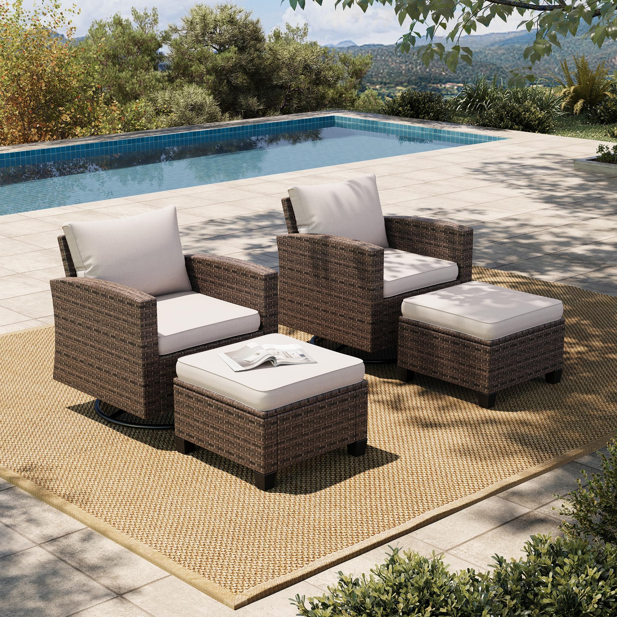 HERA'S HOUSE Patio Furniture Set with 56" Fire Pit Table, Outdoor Patio Conversation Sets, 6 Pieces 7 Seats Wicker Outside Sectional Sofa Set for Lawn Backyard Deck - The Cozy Corner
