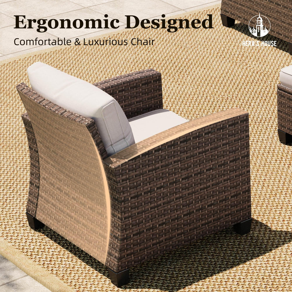 HERA'S HOUSE Patio Furniture Set with 56" Fire Pit Table, Outdoor Patio Conversation Sets, 6 Pieces 7 Seats Wicker Outside Sectional Sofa Set for Lawn Backyard Deck - The Cozy Corner