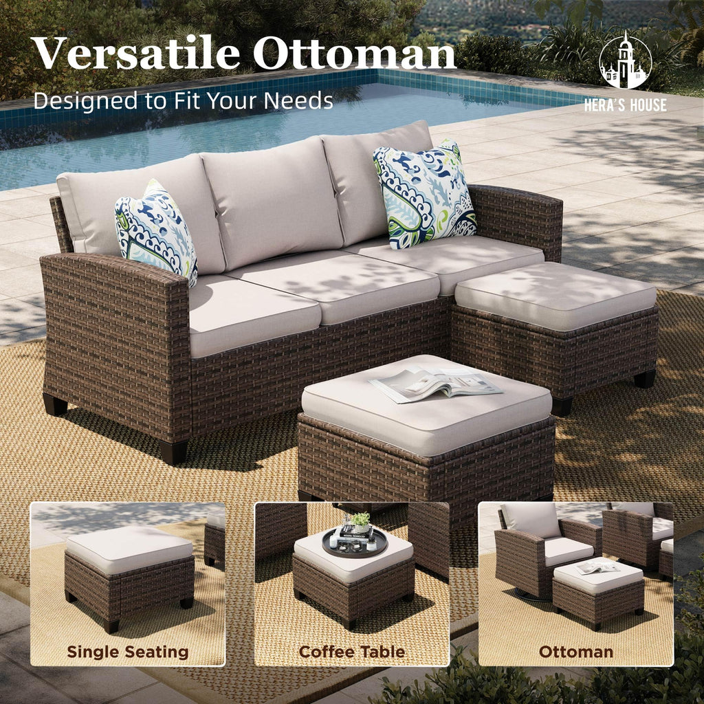 HERA'S HOUSE Patio Furniture Set with 56" Fire Pit Table, Outdoor Patio Conversation Sets, 6 Pieces 7 Seats Wicker Outside Sectional Sofa Set for Lawn Backyard Deck - The Cozy Corner