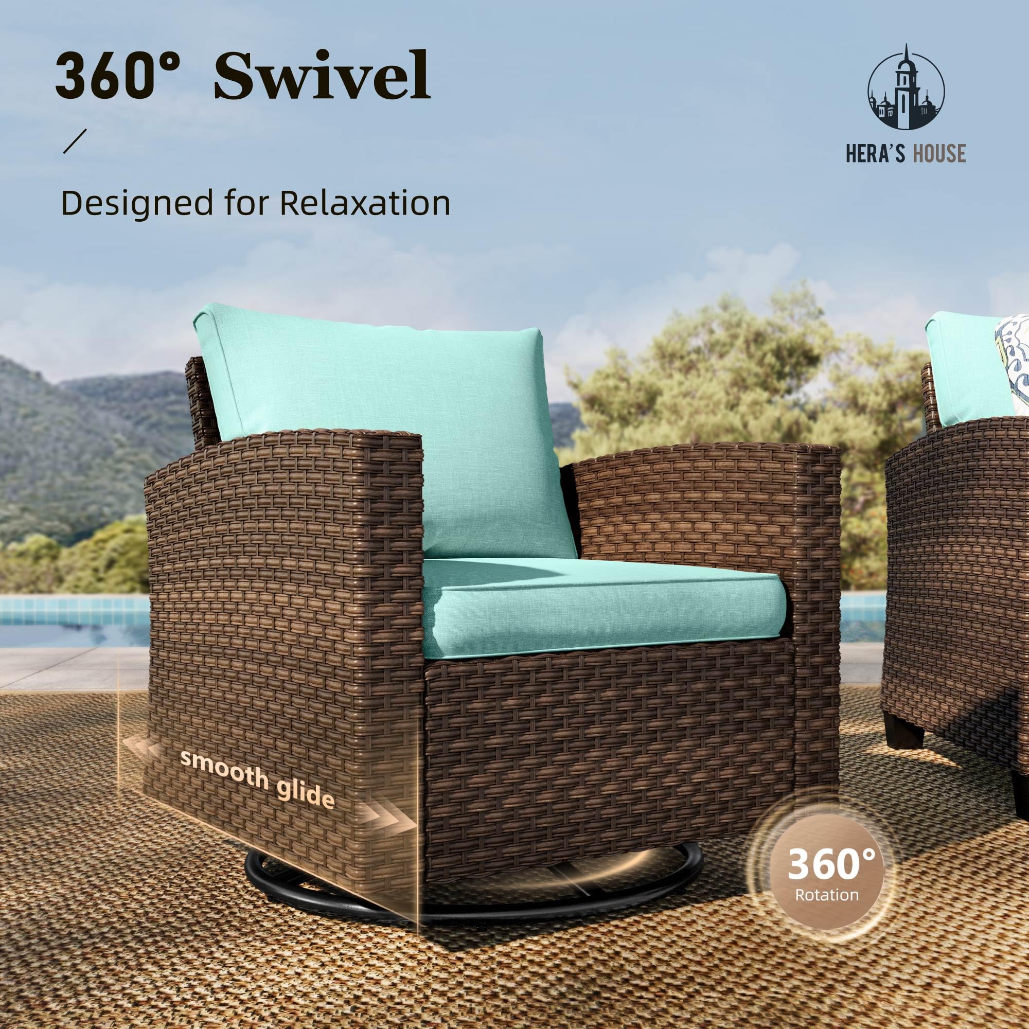 HERA'S HOUSE Patio Furniture Set with 56" Fire Pit Table, Outdoor Patio Conversation Sets, 6 Pieces 7 Seats Wicker Outside Sectional Sofa Set for Lawn Backyard Deck - The Cozy Corner