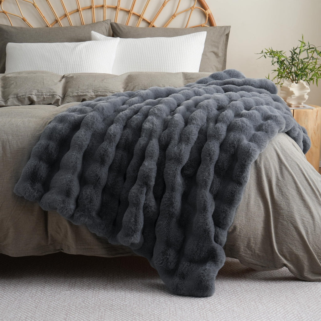 BENVWE Fluffy Faux Fur Throw Blanket for Couch, Soft Plush Thick Cozy Fuzzy Luxury Minky Bubble Blanket for Home Living Room Decor Gift for Women, Navy Blue, 63" x 80", 1100GSM - The Cozy Corner