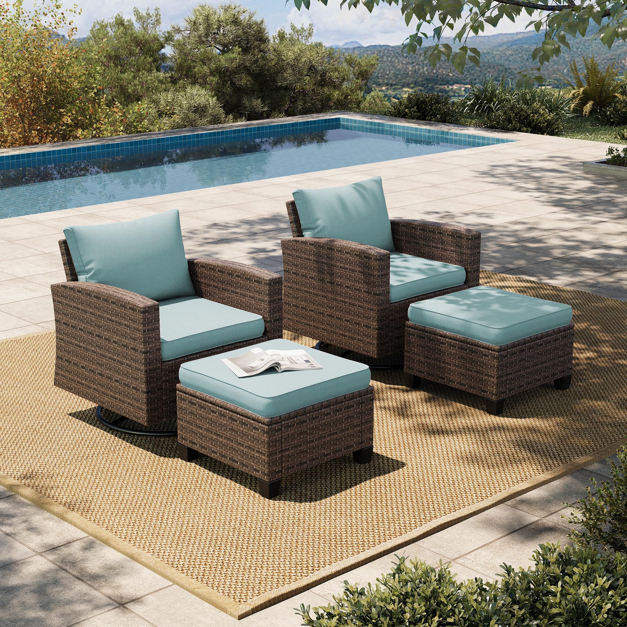HERA'S HOUSE Patio Furniture Set with 56" Fire Pit Table, Outdoor Patio Conversation Sets, 6 Pieces 7 Seats Wicker Outside Sectional Sofa Set for Lawn Backyard Deck - The Cozy Corner