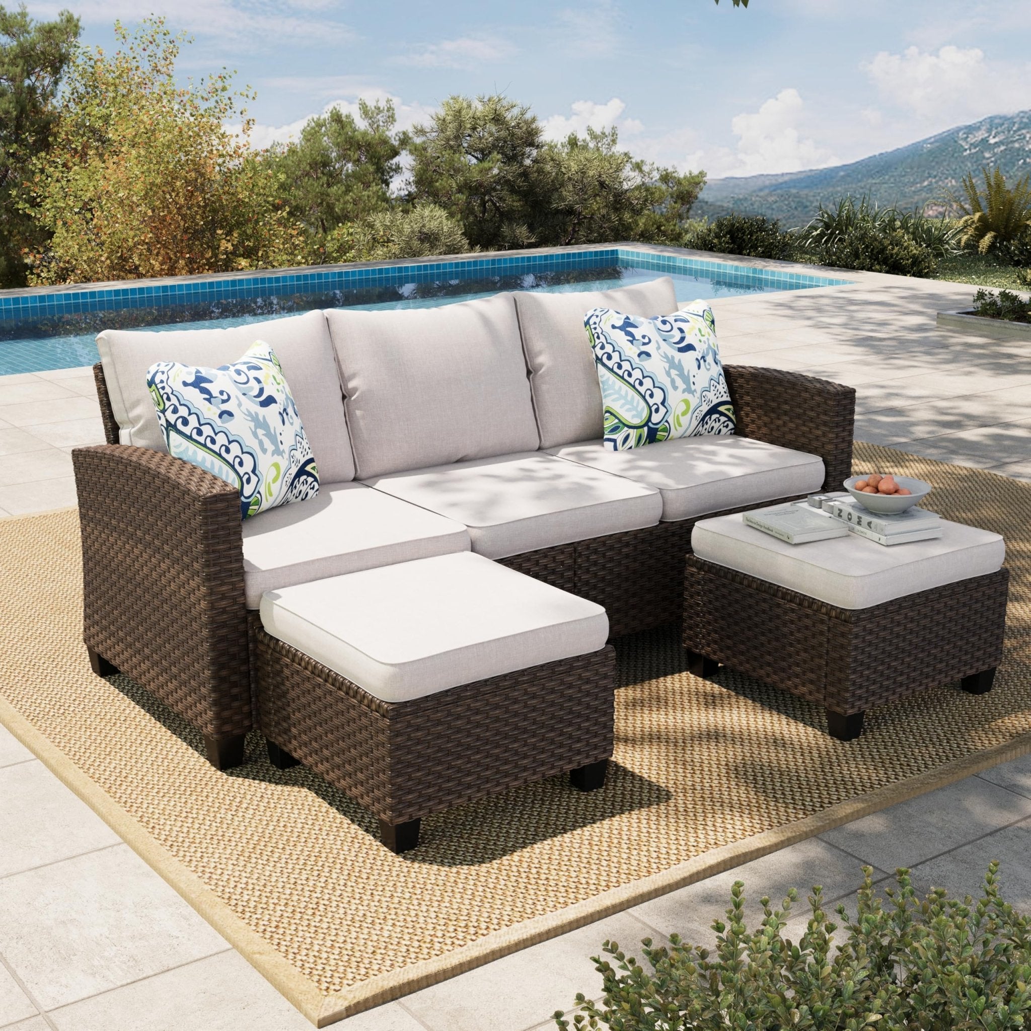 HERA'S HOUSE Patio Furniture Set with 56" Fire Pit Table, Outdoor Patio Conversation Sets, 6 Pieces 7 Seats Wicker Outside Sectional Sofa Set for Lawn Backyard Deck - The Cozy Corner