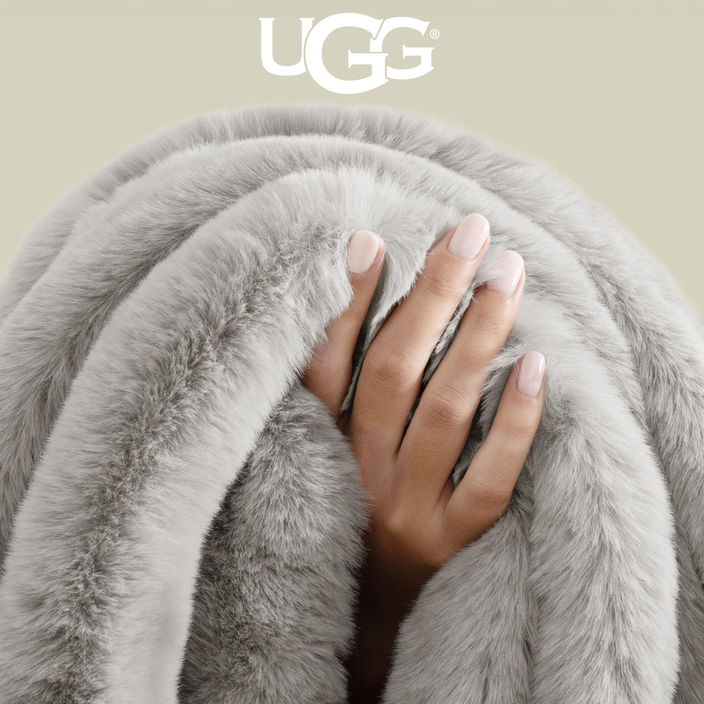 UGG Euphoria Faux Fur Throw Blanket, Oversized Soft Throw for Couch or Bed, Luxury Room Decor, Giftable Fuzzy Blankets, Machine Washable, 50 - inch x 70 - inch, Chambray Blue Grey - The Cozy Corner