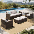 HERA'S HOUSE Patio Furniture Set with 56" Fire Pit Table, Outdoor Patio Conversation Sets, 6 Pieces 7 Seats Wicker Outside Sectional Sofa Set for Lawn Backyard Deck - The Cozy Corner