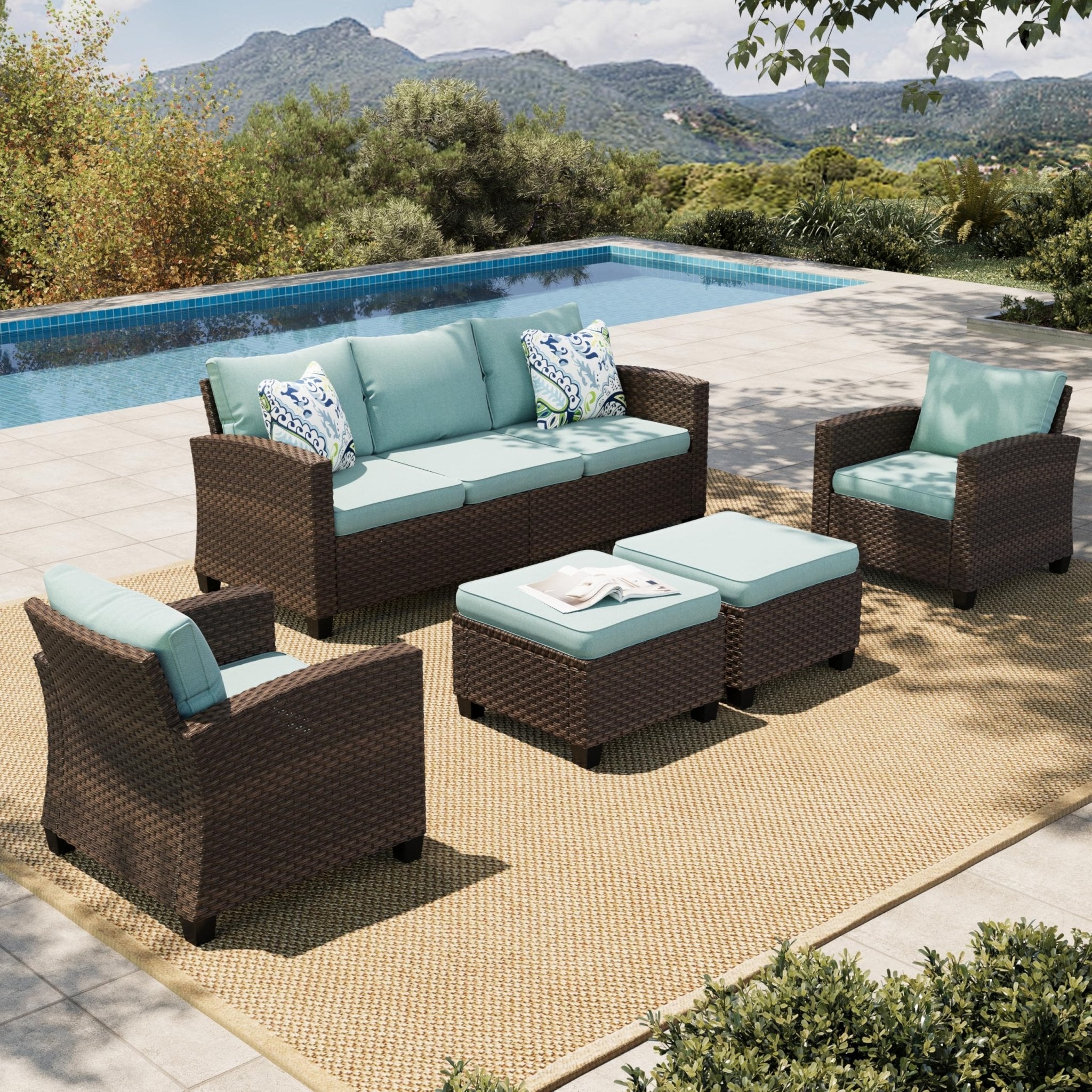 HERA'S HOUSE Patio Furniture Set with 56" Fire Pit Table, Outdoor Patio Conversation Sets, 6 Pieces 7 Seats Wicker Outside Sectional Sofa Set for Lawn Backyard Deck - The Cozy Corner