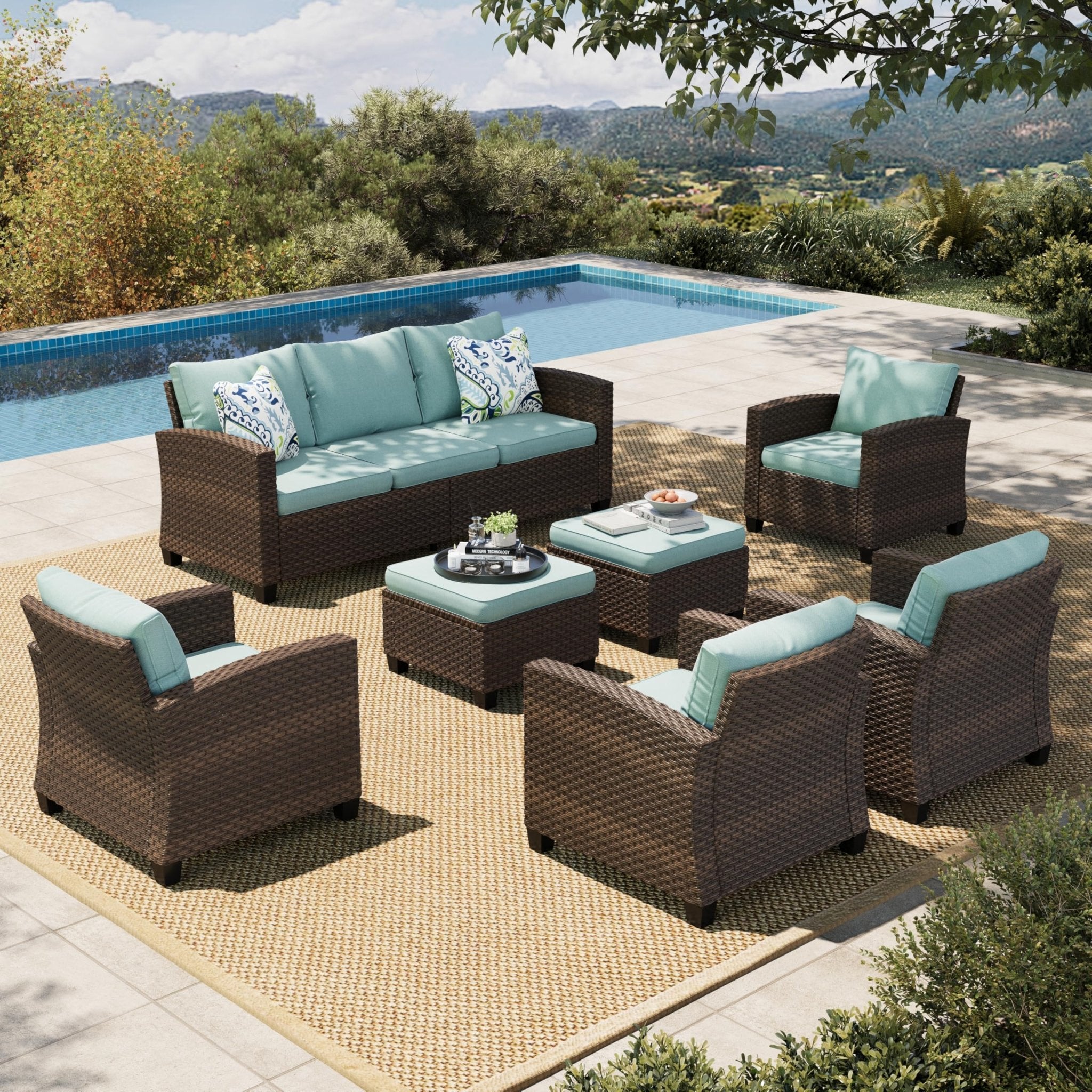 HERA'S HOUSE Patio Furniture Set with 56" Fire Pit Table, Outdoor Patio Conversation Sets, 6 Pieces 7 Seats Wicker Outside Sectional Sofa Set for Lawn Backyard Deck - The Cozy Corner