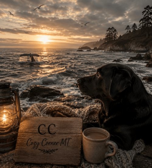 Black Lab Coastal Sunset – Digital Wallpaper - The Cozy Corner