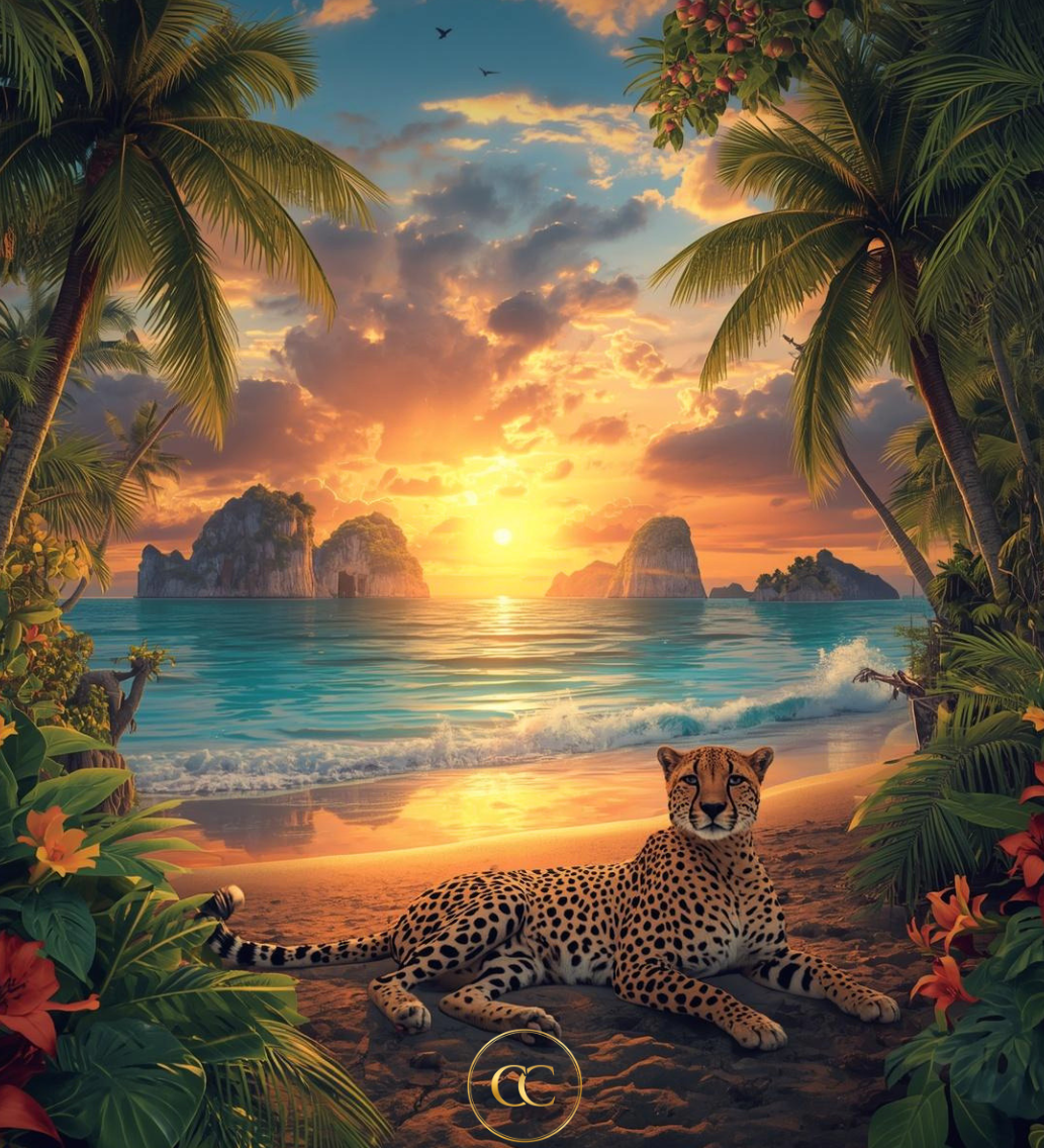 Cheetah Beach | Premium Digital Art - Blue Collection - The Cozy Corner