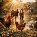 Golden Farm Morning with Horses — Digital Art Print - The Cozy Corner