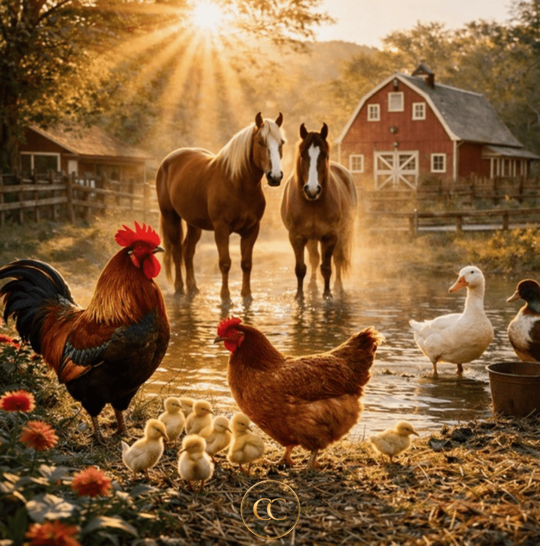 Golden Farm Morning with Horses — Digital Art Print - The Cozy Corner