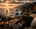 CC Premium Digital Art – Black Lab Coastal Cliffside - The Cozy Corner