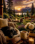 CC Premium Digital Art – Black Lab & the Deer at Dawn - The Cozy Corner