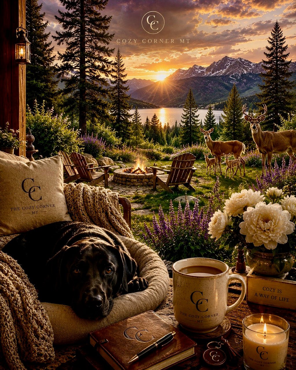 CC Premium Digital Art – Black Lab & the Deer at Dawn - The Cozy Corner