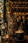 Kitty Café Vibes – Moody Café Cat Digital Wallpaper - The Cozy Corner