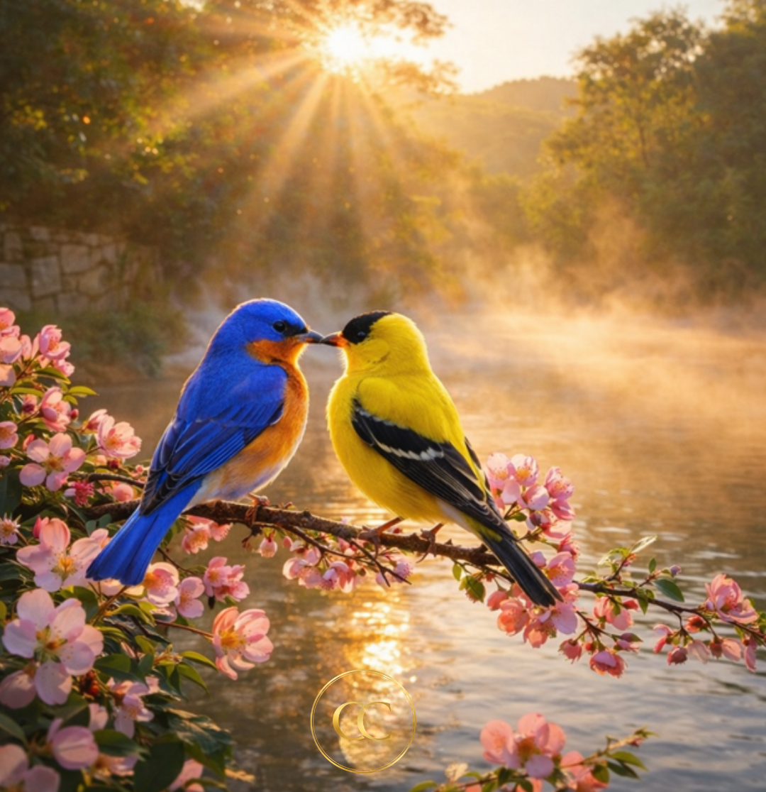 Lovebirds at Golden Sunrise — Digital Art Print - The Cozy Corner