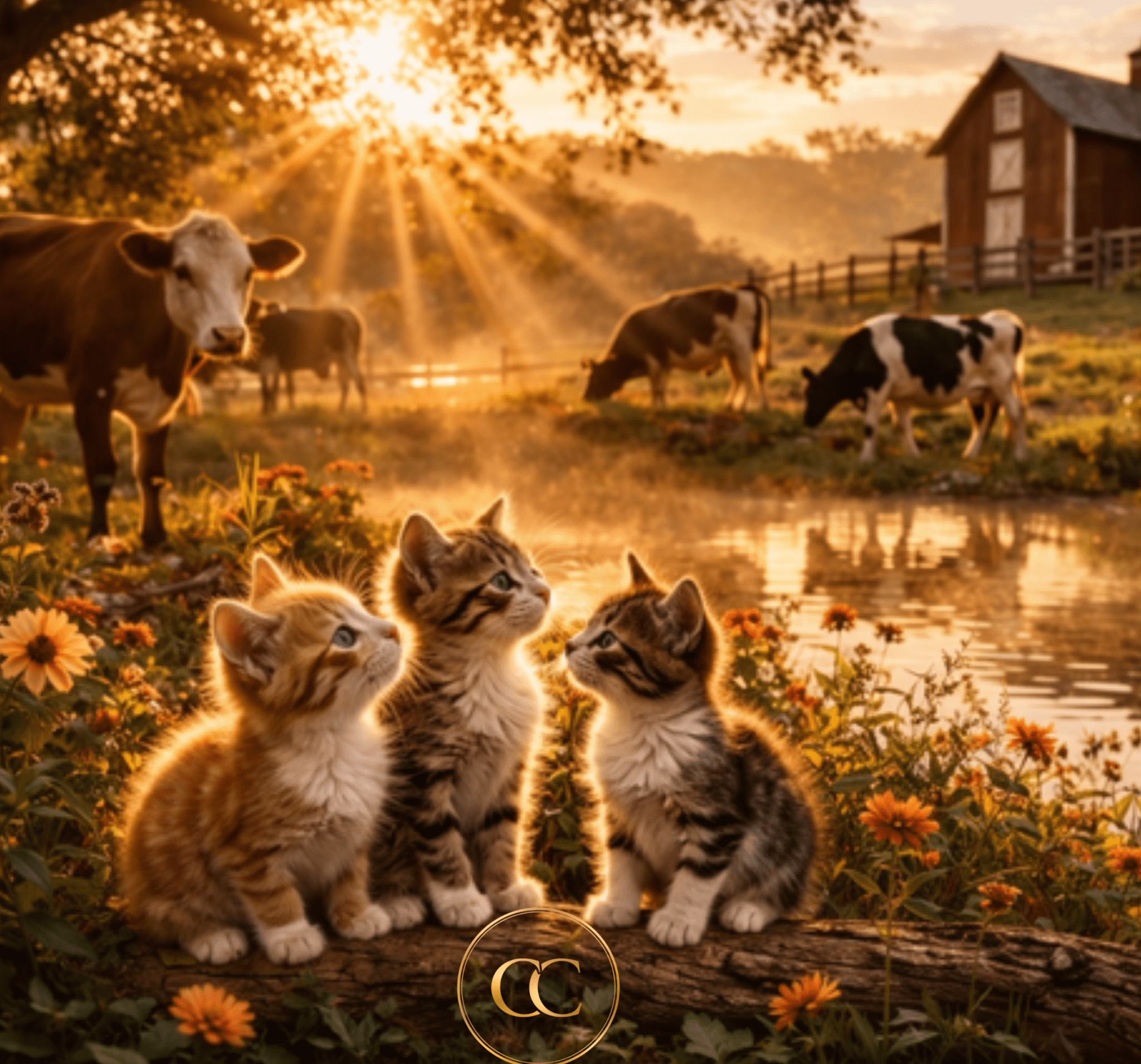 Kittens by the Golden Pond — Digital Art Print - The Cozy Corner