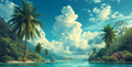 Palm Lagoon | Premium Digital Art - Blue Collection - The Cozy Corner