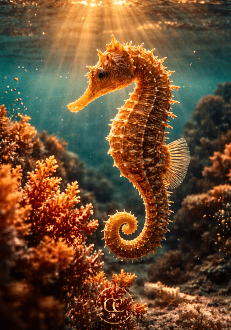 Golden Seahorse | Premium Digital Art - The Cozy Corner