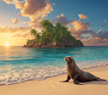 Seal on the Shore | Premium Digital Art - Blue Collection - The Cozy Corner