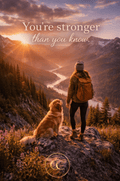 You're Stronger Than You Know. Look How Far You've Come. - Mountain Sunset E - Card - The Cozy Corner