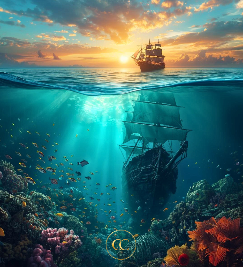 Sunken Ship | Premium Digital Art - Blue Collection - The Cozy Corner