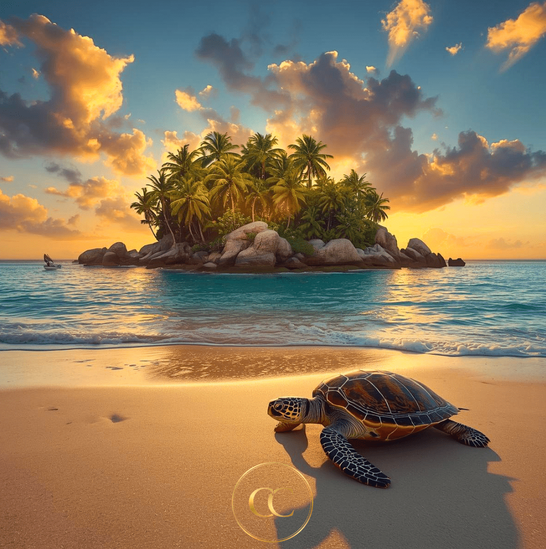 Turtle Beach Island | Premium Digital Art - Blue Collection - The Cozy Corner