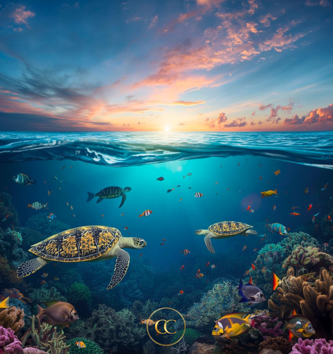 Turtle Coral Reef | Premium Digital Art - Blue Collection - The Cozy Corner