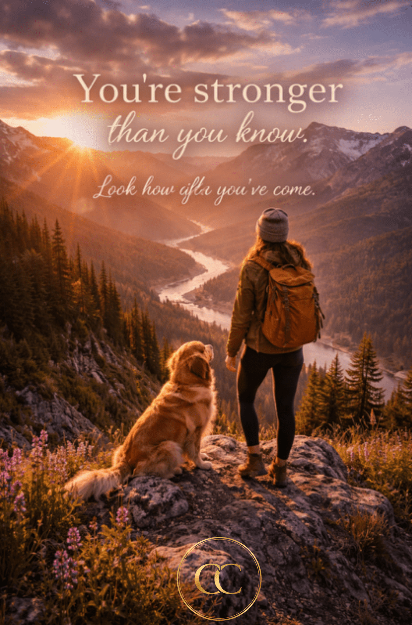 You're Stronger Than You Know. Look How Far You've Come. - Mountain Sunset E - Card - The Cozy Corner