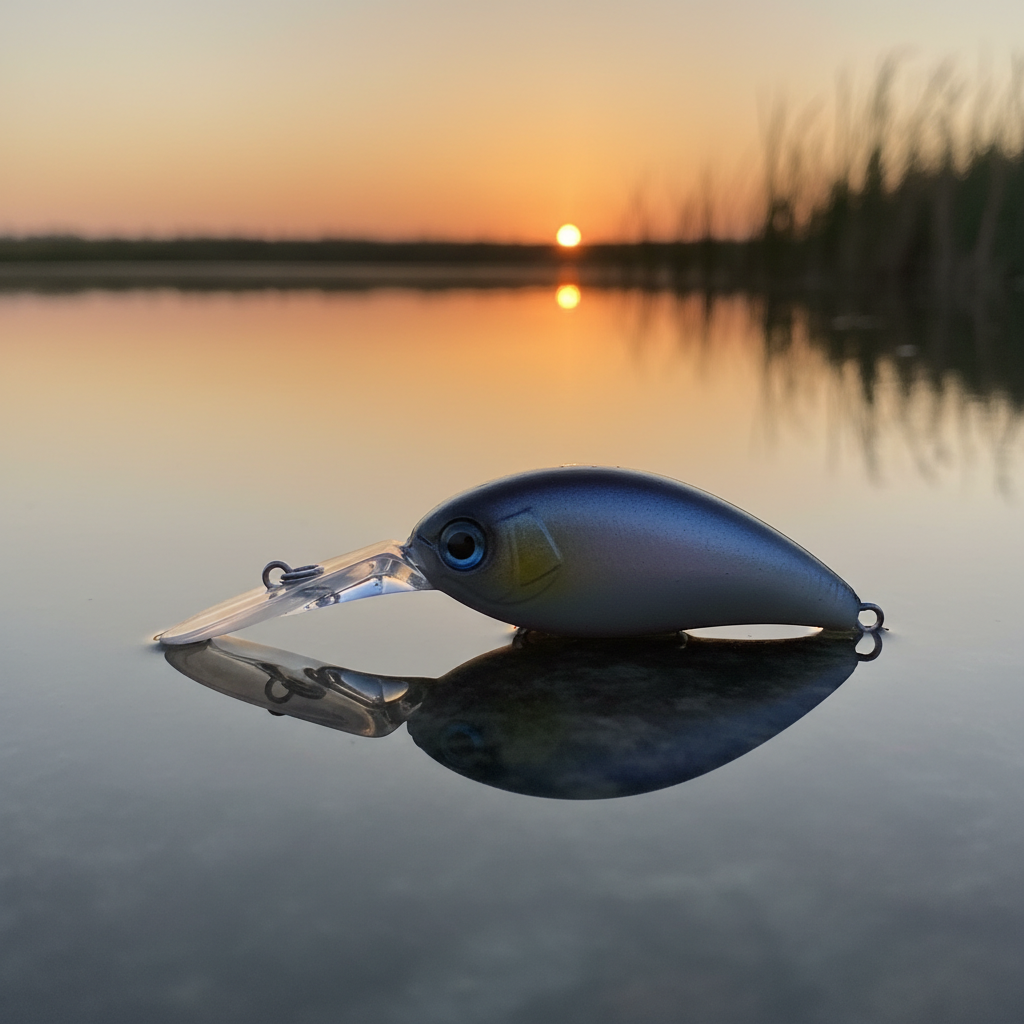Pearl Shad Crankbait on lake background
