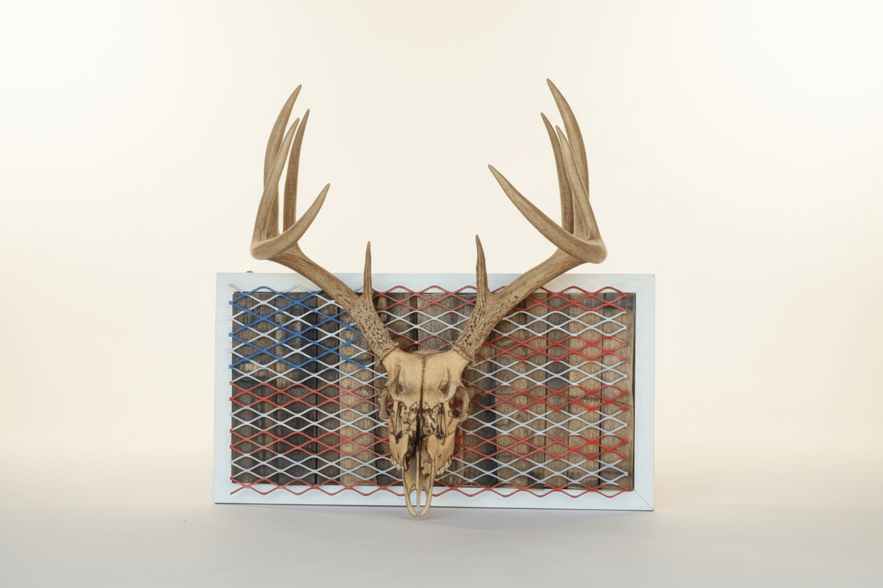 Patriotic Buck Skull Mount | Rustic Handcrafted Display by Ray Wooster - The Cozy Corner