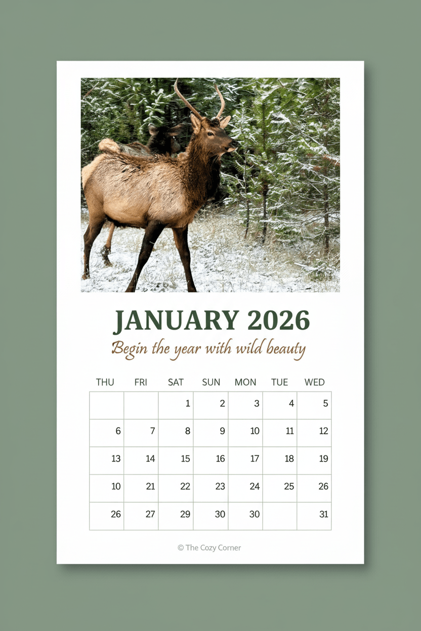 2026 Nature & Wildlife Calendar Printables - 12 Month Collection - The Cozy Corner